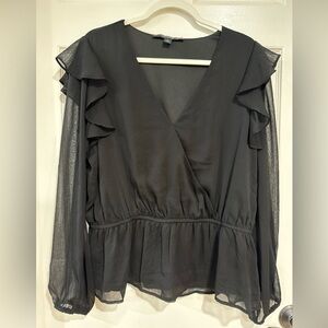 Marc New York Women L Long Sleeve Peasant Blouse Black Dark Romantic Whimsical